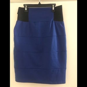 Simple Blue and Black High Waist Midi Skirt